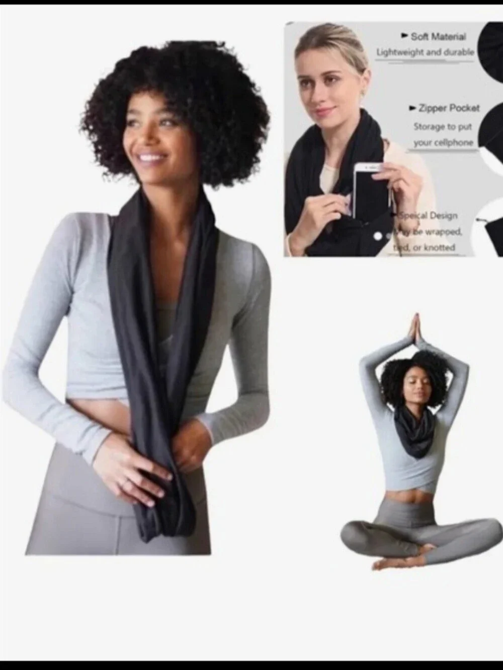 Beyond Yoga Black Infinity Scarf with Zip Pocket
